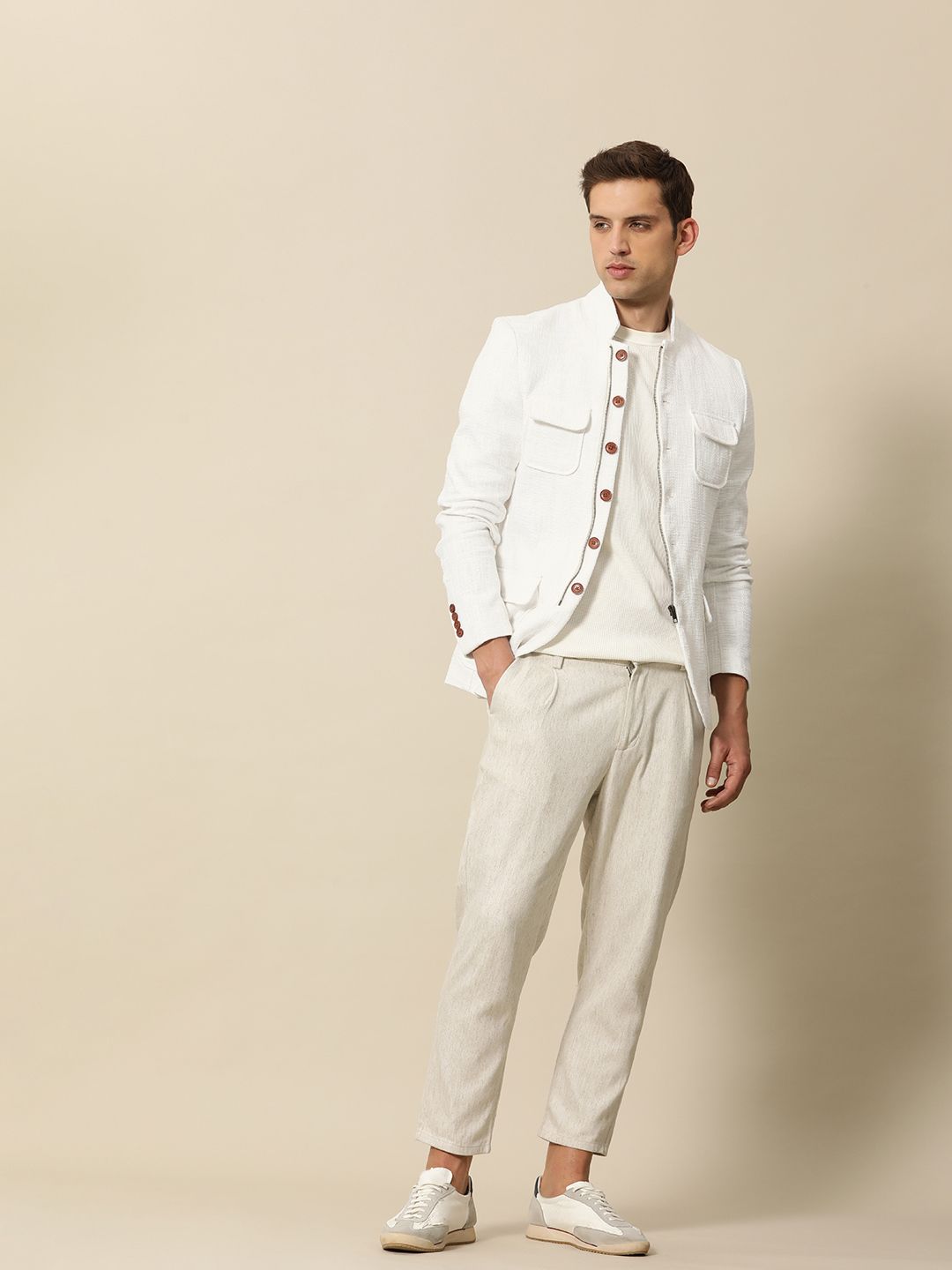 Mr Bowerbird  Pure Cotton Self Design Textured Tailored Fit Casual Blazers