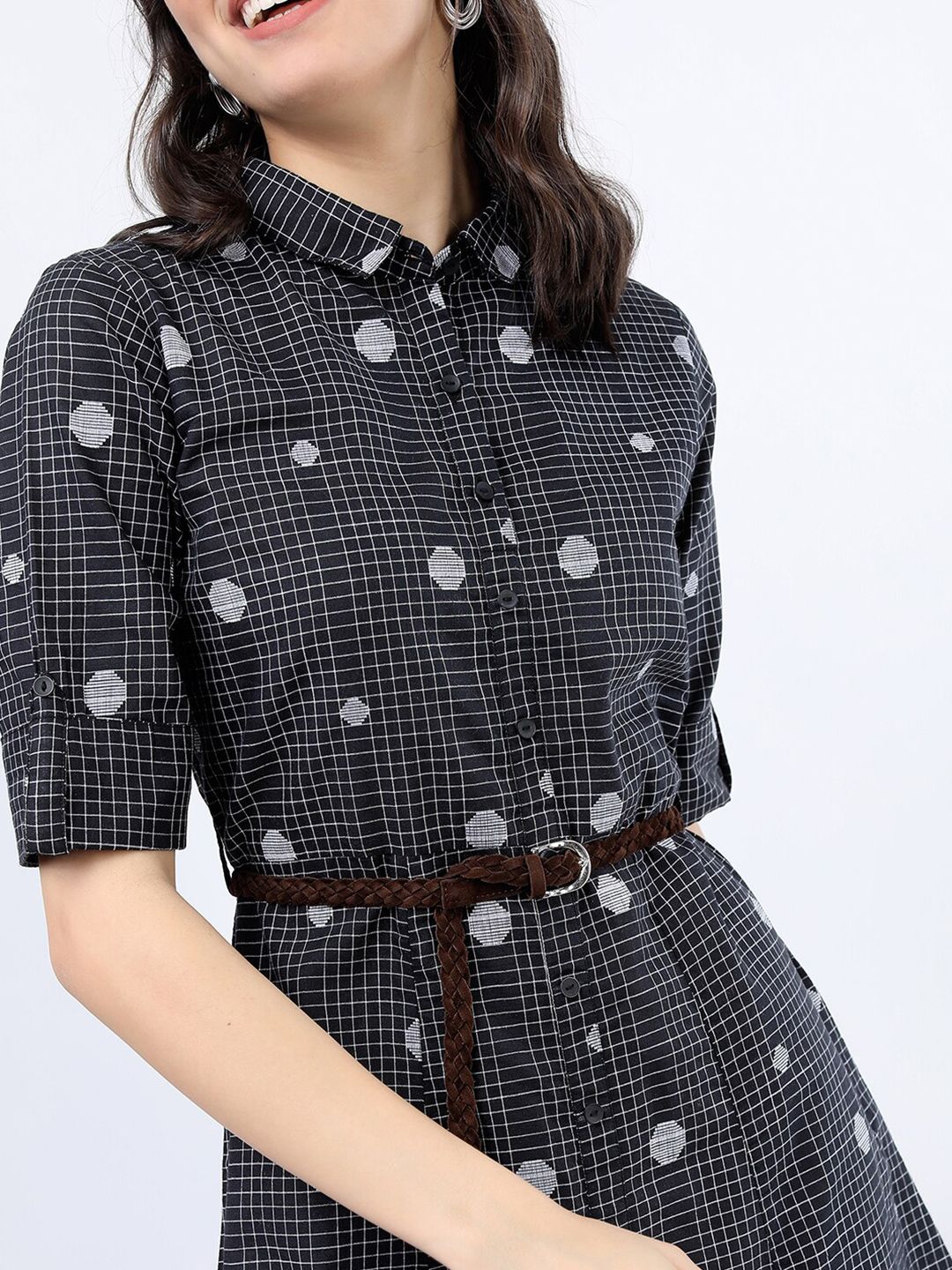 Vishudh Black Checked Shirt Dress
