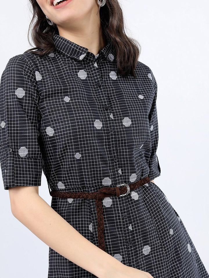 Vishudh Black Checked Shirt Dress