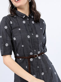 Vishudh Black Checked Shirt Dress