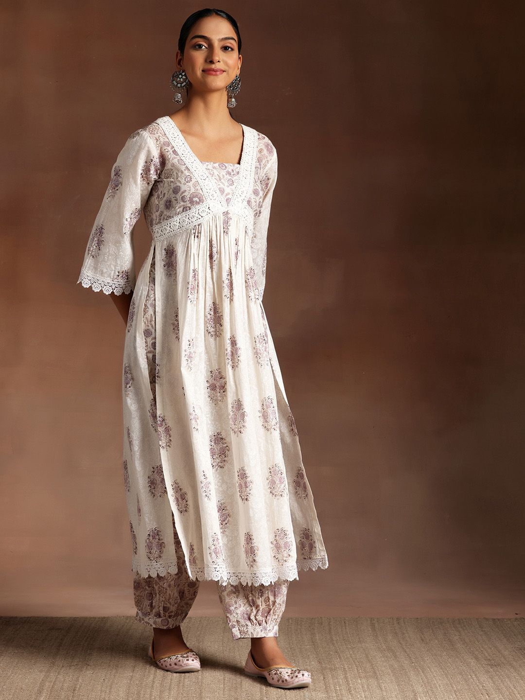 Libas Women Floral Printed Thread Work Pure Cotton Kurta with Salwar & With Dupatta
