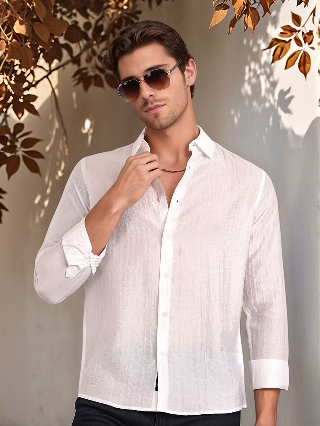Thomas Scott Men Classic Slim Fit Opaque Casual Shirt
