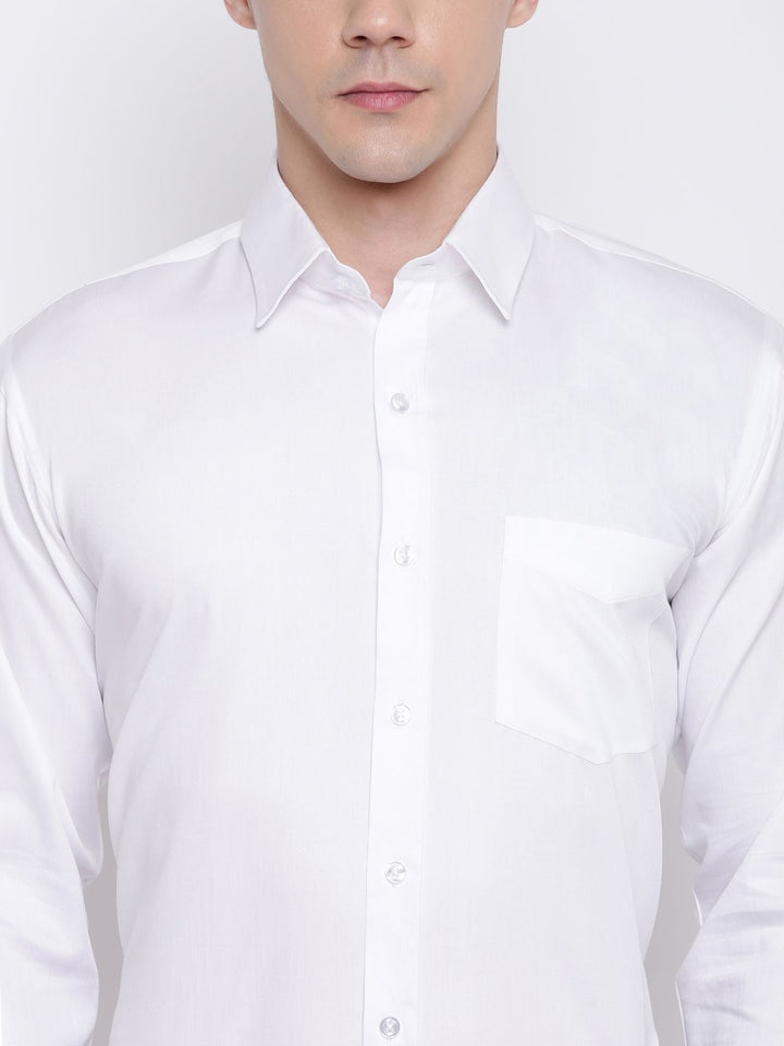 Hancock Men White Solid Cuff Cuff Slim Fit Cotton Formal Shirt