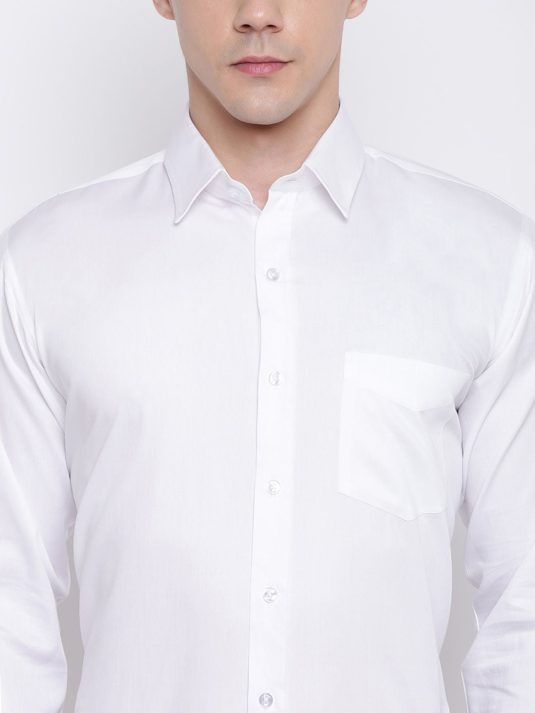 Hancock Men White Solid Cuff Cuff Slim Fit Cotton Formal Shirt