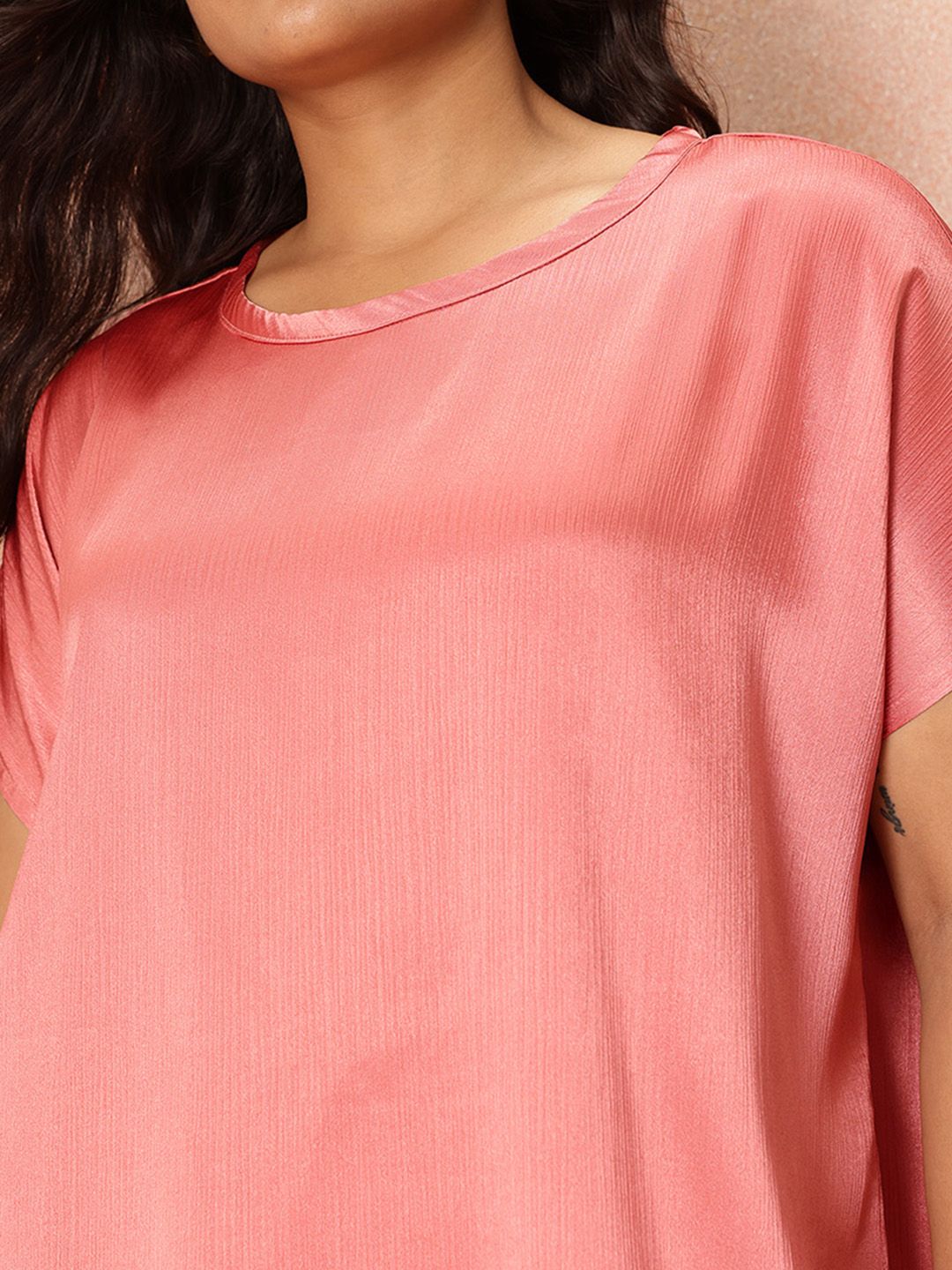 all about you Plus Size Extended Sleeves Sheen Satin-Finish Top