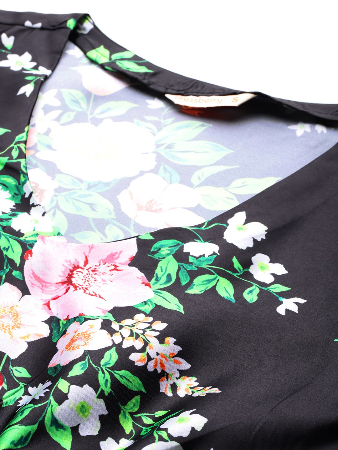 DressBerry Floral Print Satin-Finish A-Line Midi Dress