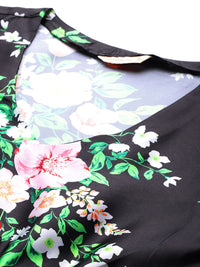 DressBerry Floral Print Satin-Finish A-Line Midi Dress