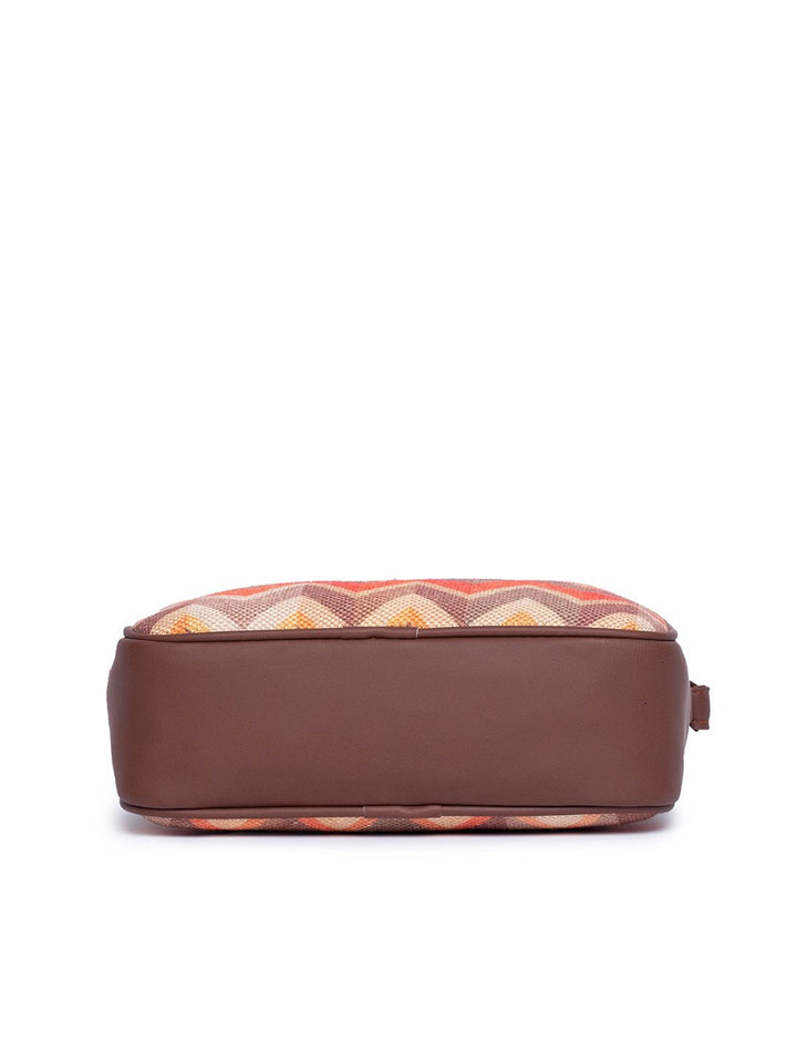 ZOUK Orange & Beige Chevron Woven Design Handcrafted Vegan Leather Sustainable Sling Bag