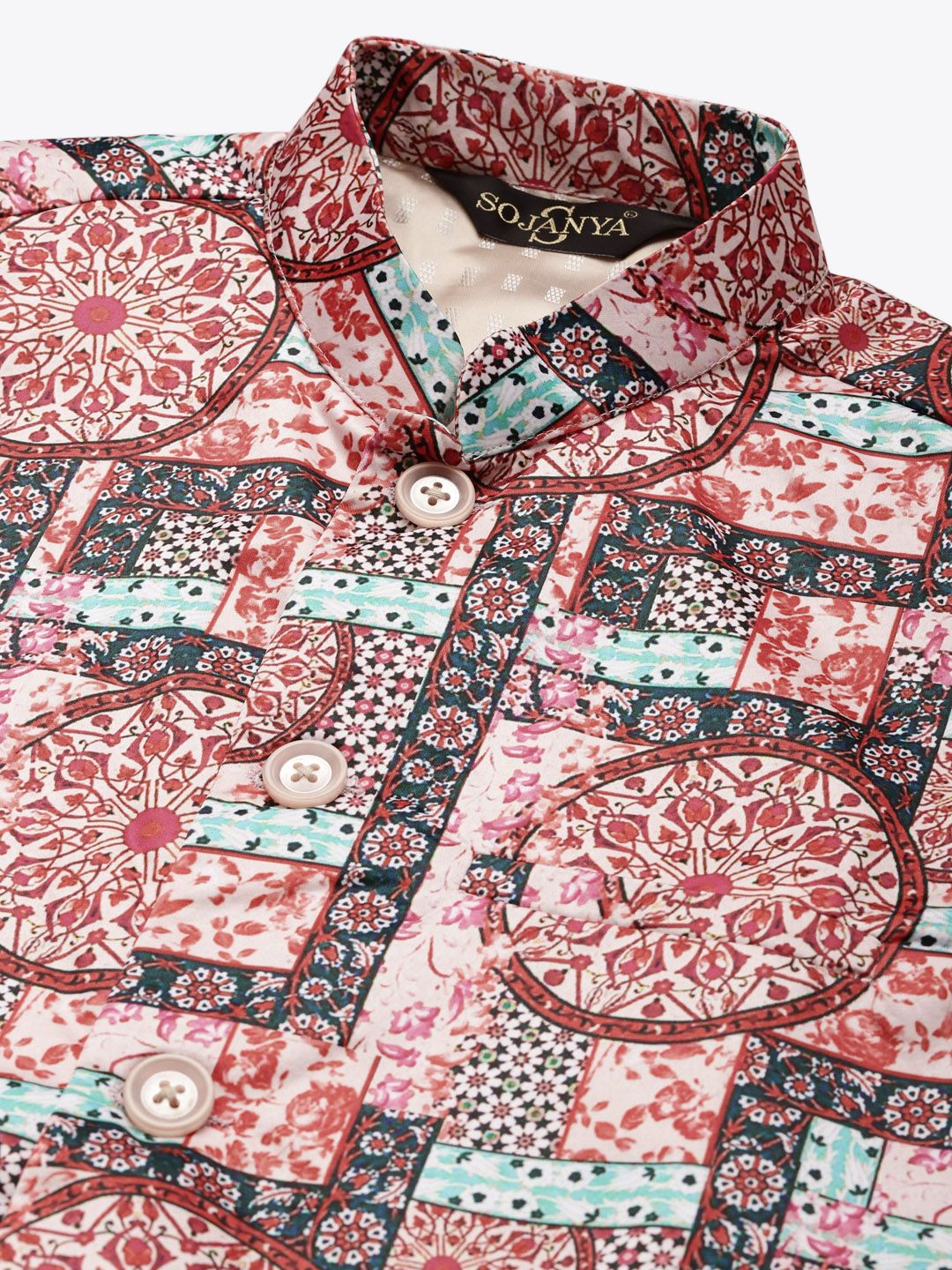 SOJANYA Men Maroon & Pink Kurta with Churidar And Nehru Jacket