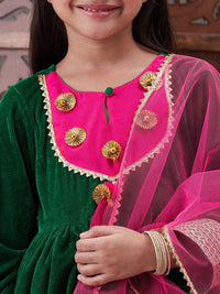 pspeaches Girls Ethnic Motifs Yoke Design Gotta Patti A-Line Kurta With Trouser & Dupatta