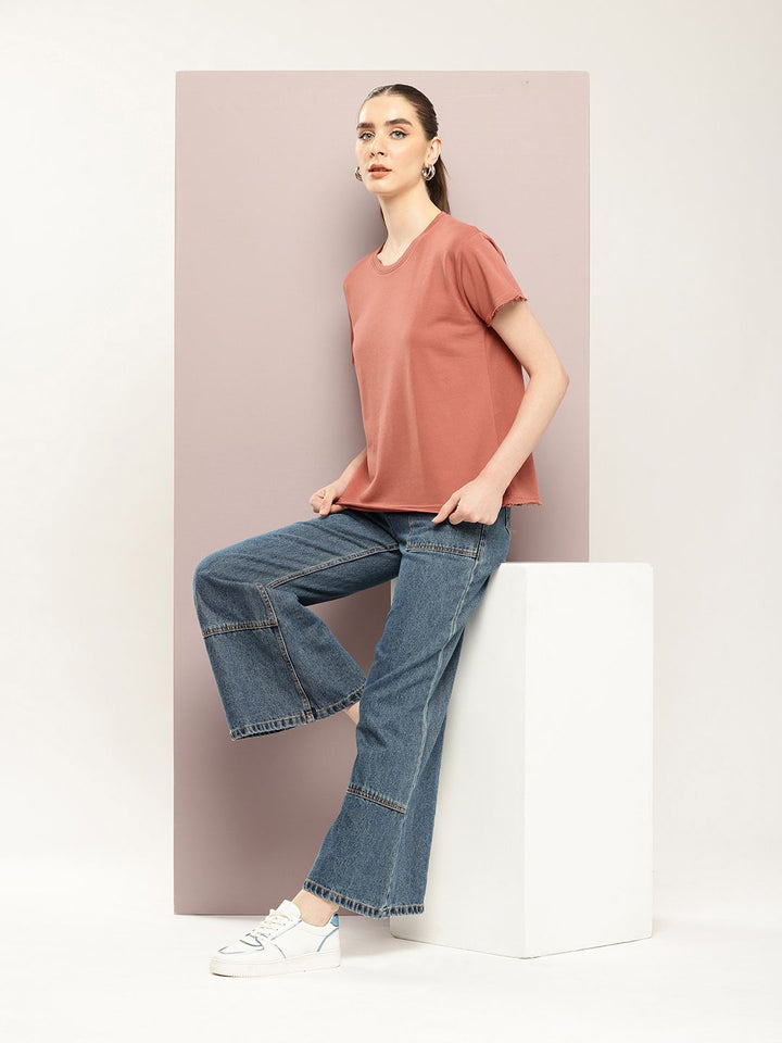 DILLINGER Women Ultra Soft Drapey Cotton Crew Neck Boxy T-Shirt