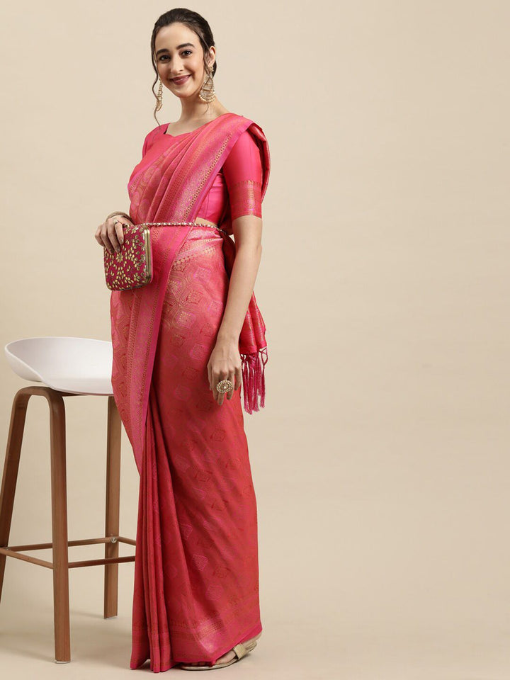 Saree mall Magenta & Gold Ethnic Motifs Zari Silk Blend Banarasi Sarees