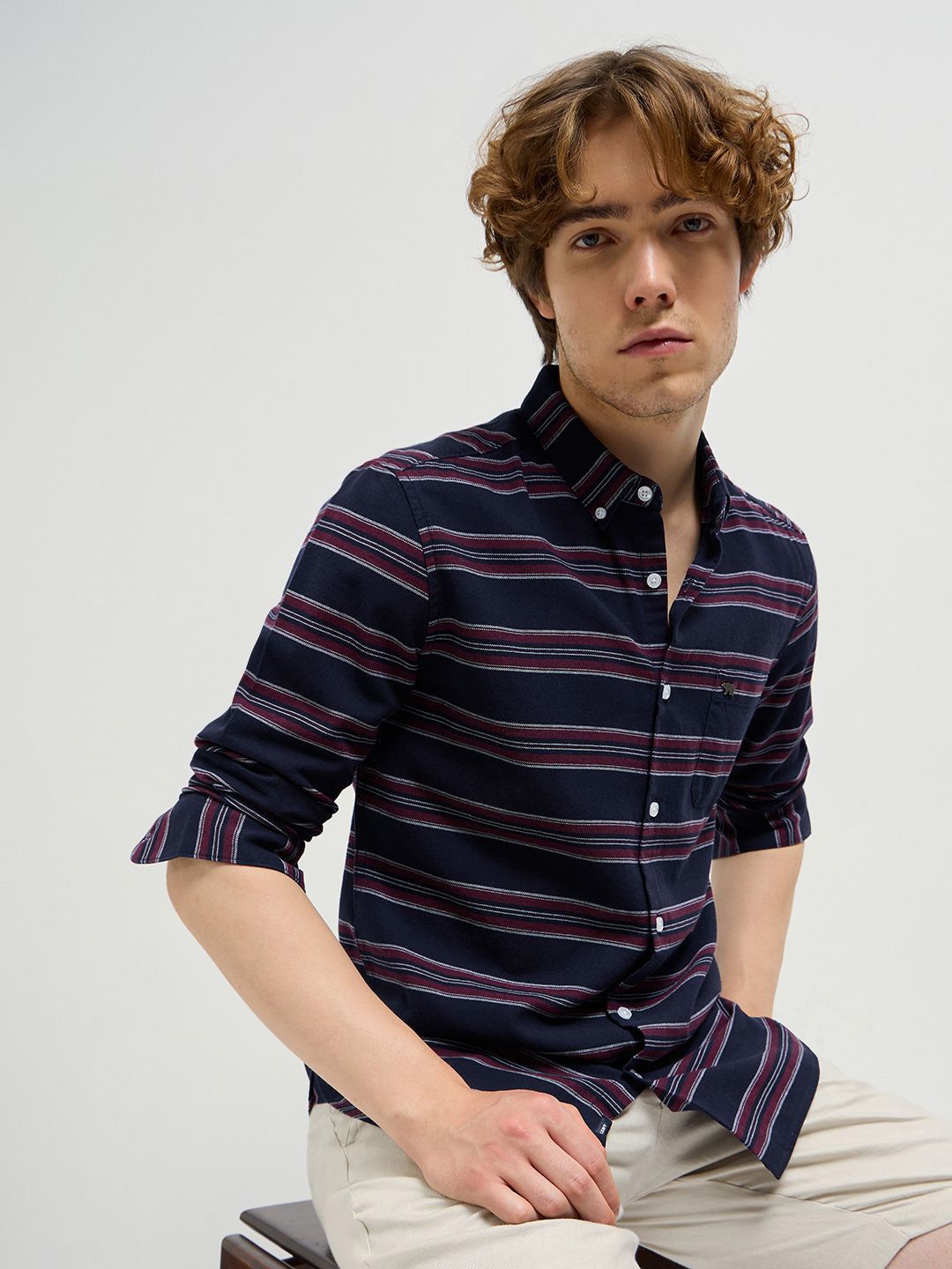 THE BEAR HOUSE Men Pure Cotton Slim Fit Striped Casual Shirt