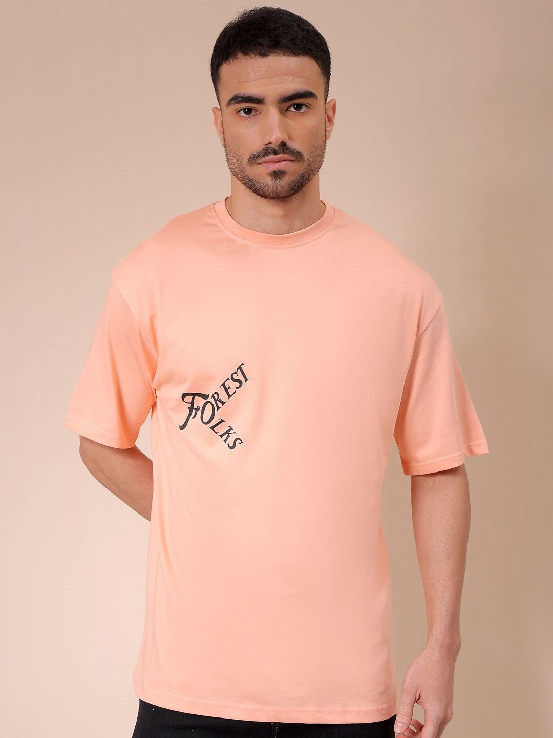 The Indian Garage Co Men Pure Cotton Graphic Printed Round Neck Cotton Oversized T-shirt