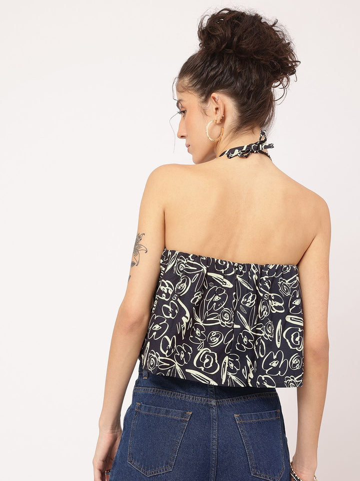 DressBerry Bow-Bliss Printed Halter Neck Top