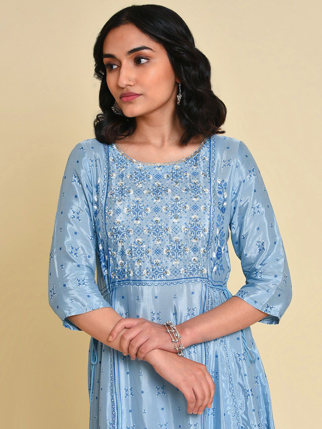 W Geometric Printed Sequins Anarkali Kurta