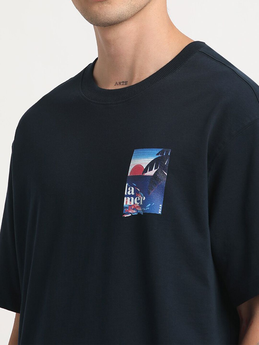 THE BEAR HOUSE Graphic Printed Round Neck Oversized Cotton T-shirt
