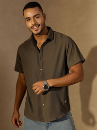 DENNISON Men Self Design Oversized Spread Collar Short Slevees Casual Shirt