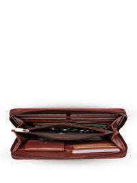 ZOUK Women Brown & Blue Geometric Printed Zip Around Wallet with SIM Card Holder
