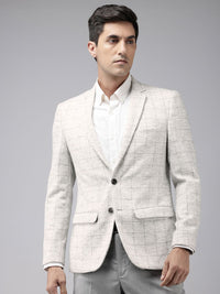 Park Avenue Notched Lapel Single Breasted Checked Slim Fit Formal Blazer