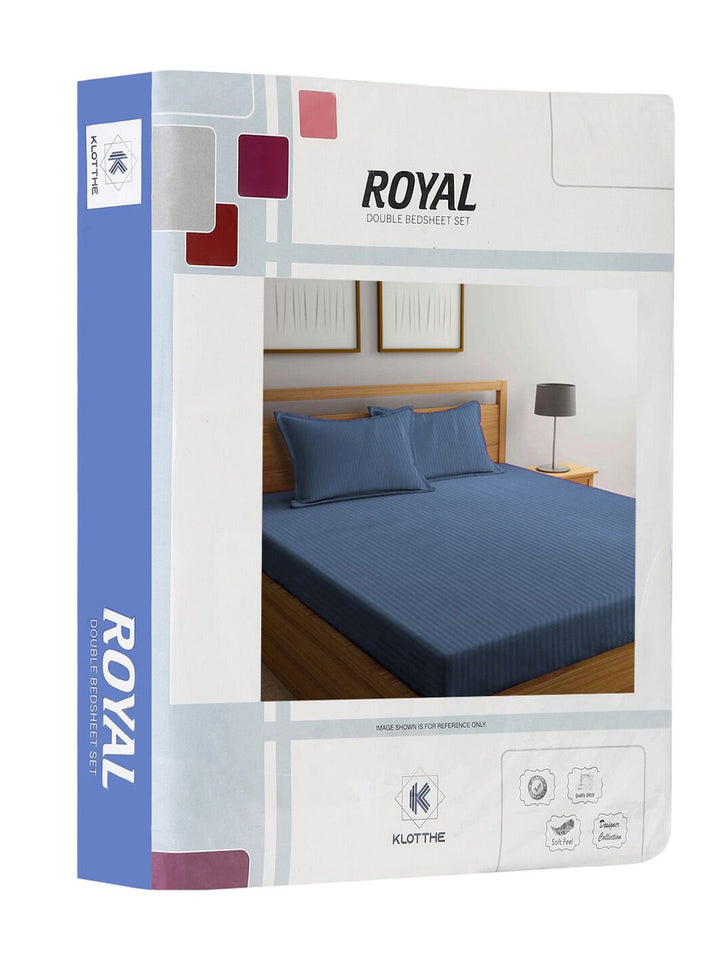 KLOTTHE Blue Striped Cotton 300 TC King Fine Bedsheet with 2 Pillow Covers-98 x 87 inches