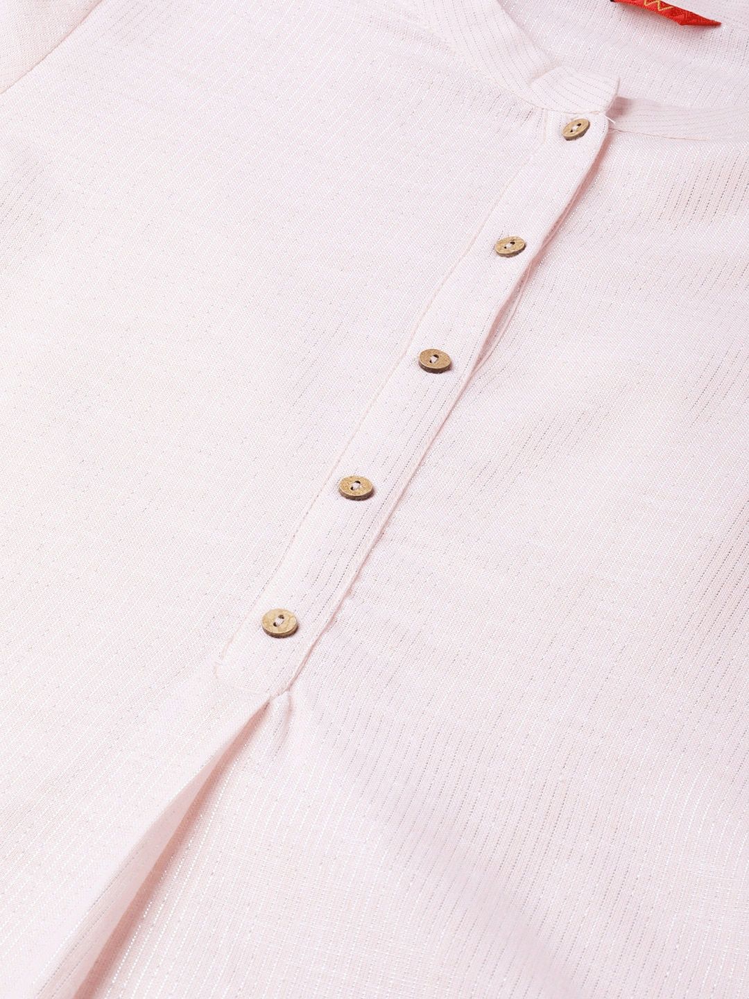 W Women Pink & Silver Striped Straight Kurta