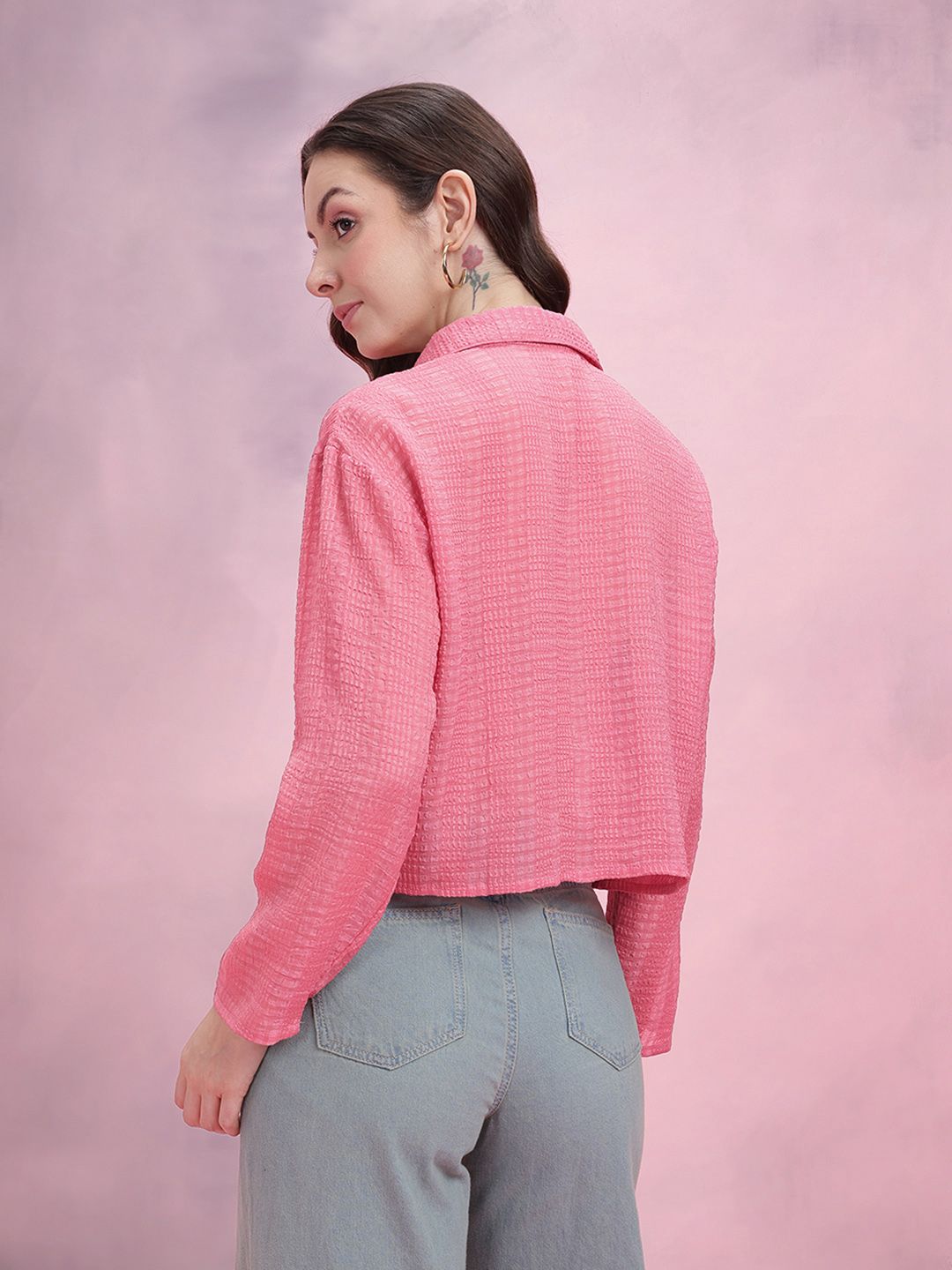 DressBerry Seersucker Checked Boxy Casual Shirt