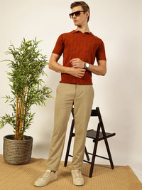 Thomas Scott Men Self Design Regular Fit Knitted Polo T-shirt