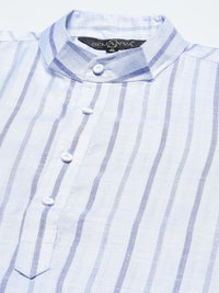 SOJANYA Men Blue Pure Cotton Striped Kurta
