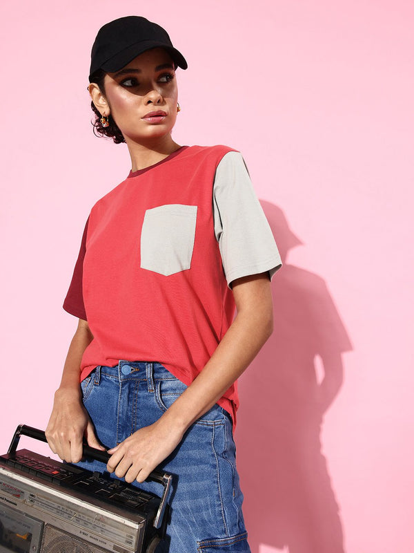 DILLINGER Women Colourblocked Pure Cotton Pockets T-shirt