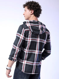 The Indian Garage Co Tartan Checked Hooded Long Sleeves Cotton Shacket