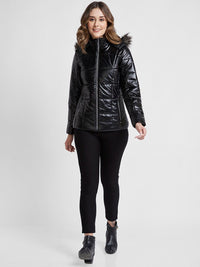 SPYKAR Hooded Regular Quilted Jacket With With Faux Fur Trim
