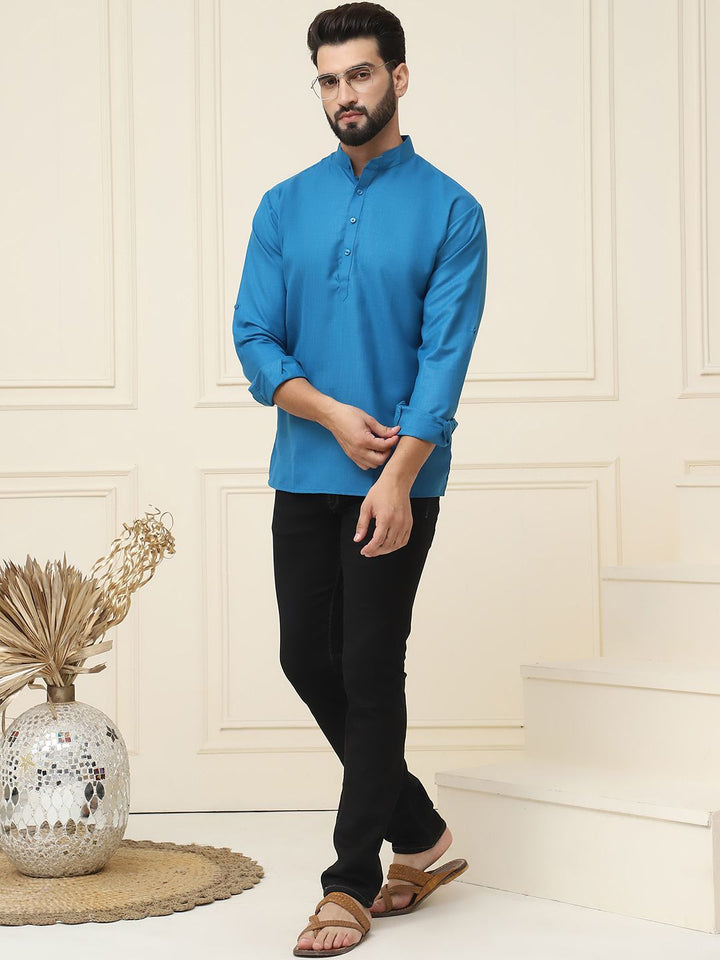 SOJANYA Lengan Roll-Up Kolar Band Kurta Lurus