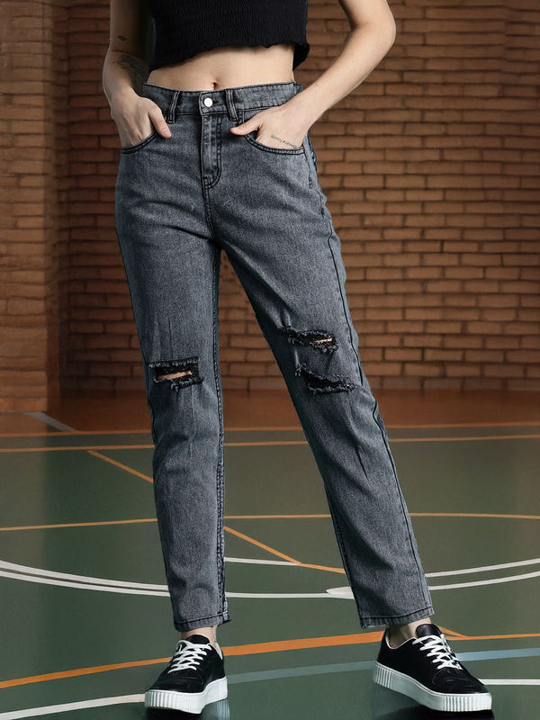 DressBerry Women Boyfriend Fit Mildly Distressed Light Fade Stretchable Jeans