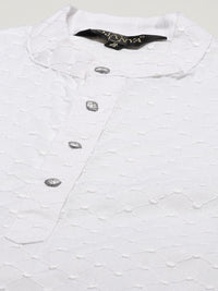 SOJANYA Men White Ethnic Motifs Chikankari Pure Cotton Kurta with Churidar & Nehru Jacket