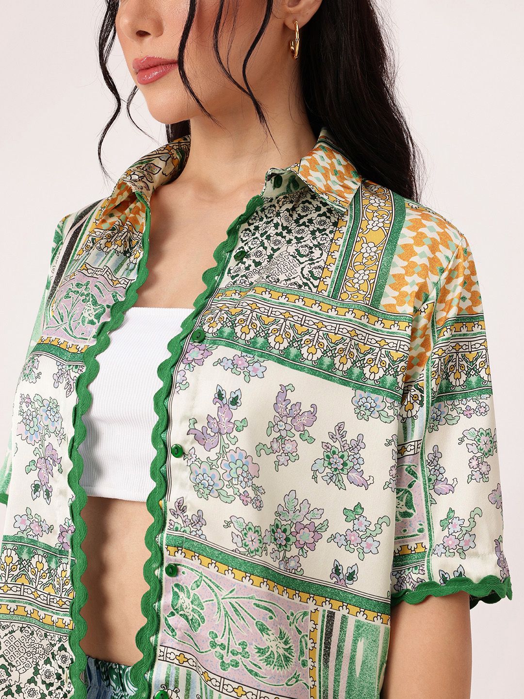DressBerry Boho Bliss Printed Shirt With Trousers & Tube Top