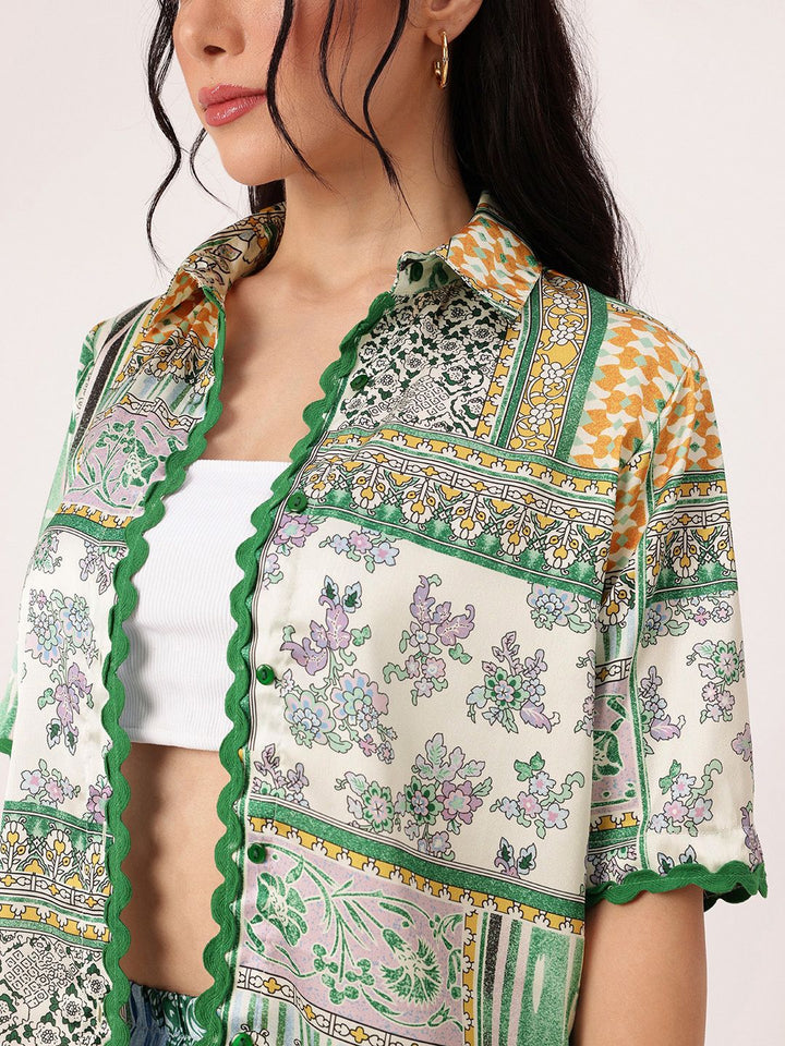 DressBerry Boho Bliss Printed Shirt With Trousers & Tube Top