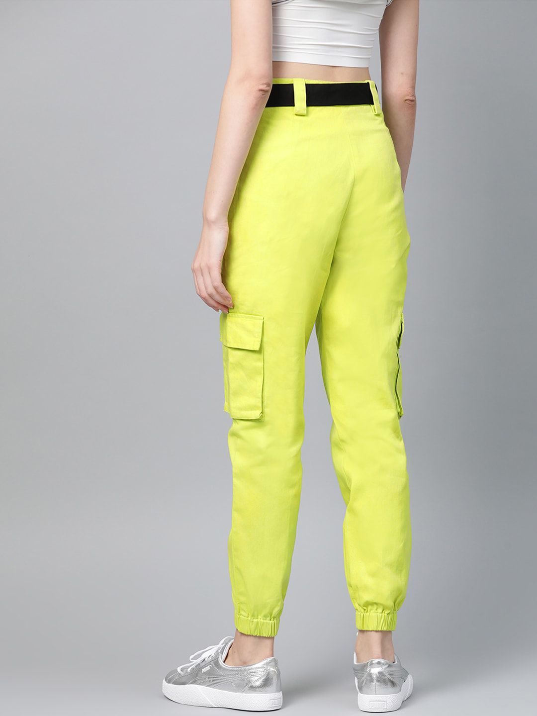STREET 9 Women Lime Green Regular Fit Solid Cargos