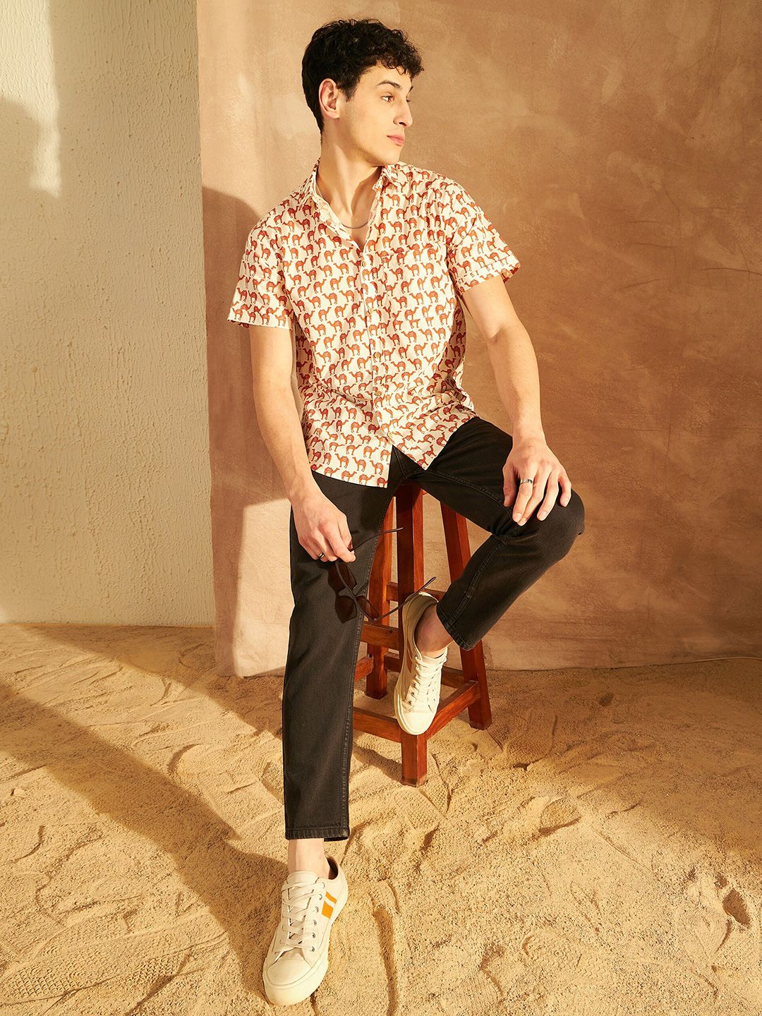 DENNISON Smart Ethnic Motifs Printed Spread Collar Cotton Relaxed Lightweight Shirt