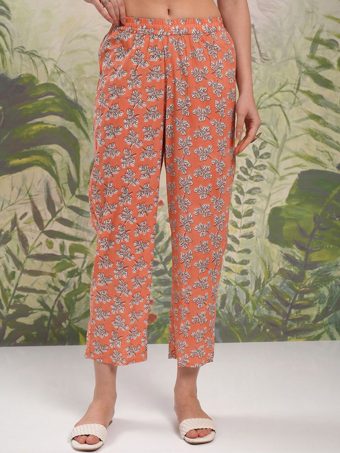 Vishudh Brown Floral Printed Keyhole Neck Pure Cotton A-Line Kurta With Trousers & Dupatta