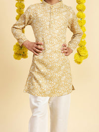 Cutiekins Boys Paisley Printed Mandarin Collar Straight Kurta with Pyjamas