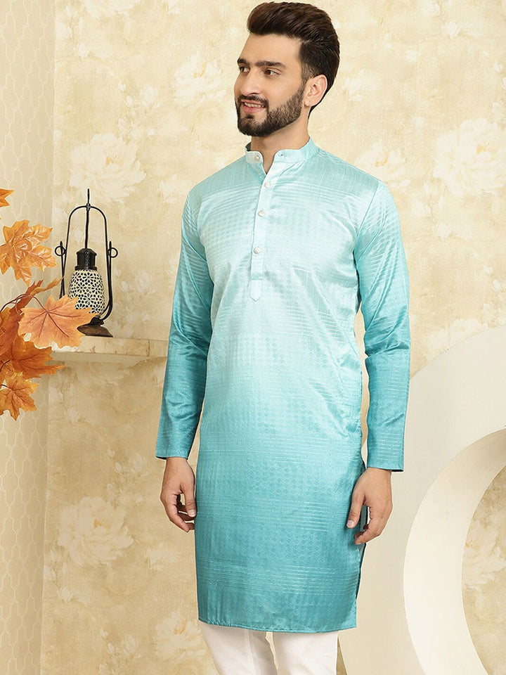 SOJANYA Mandarin Collar Silk Cotton Jacquard Kurta