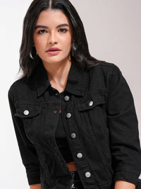 Tokyo Talkies Women Black Solid Denim Jacket