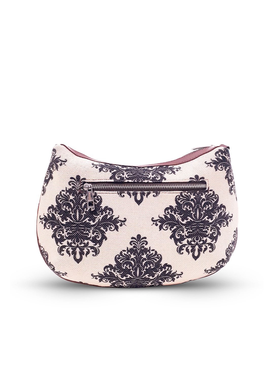 ZOUK Peach-Coloured & Black Ethnic Motifs Printed Sling Bag