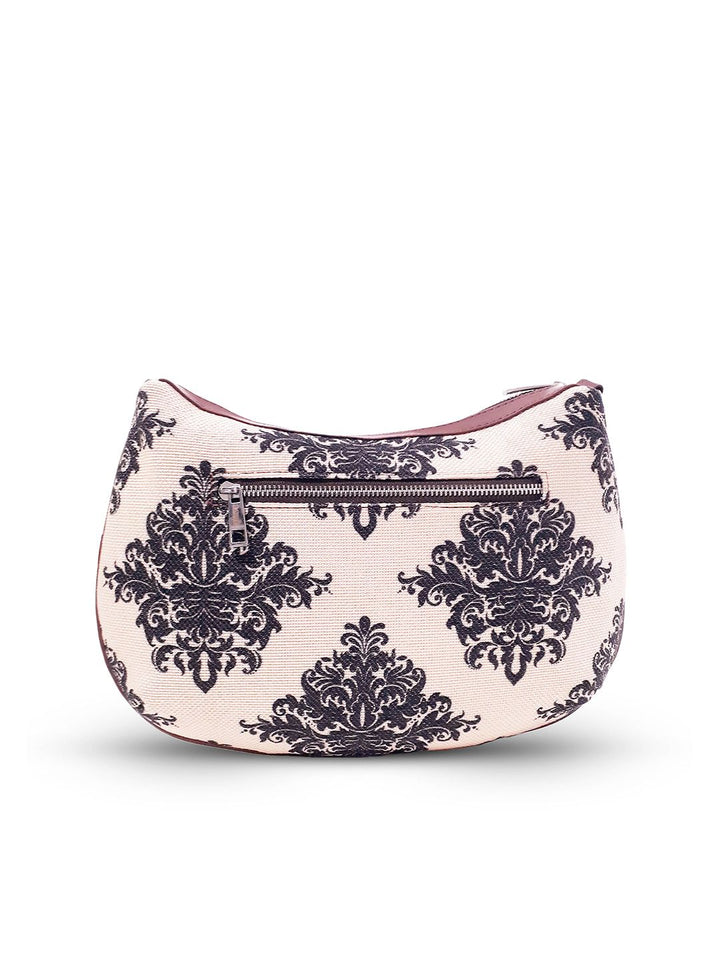ZOUK Peach-Coloured & Black Ethnic Motifs Printed Sling Bag