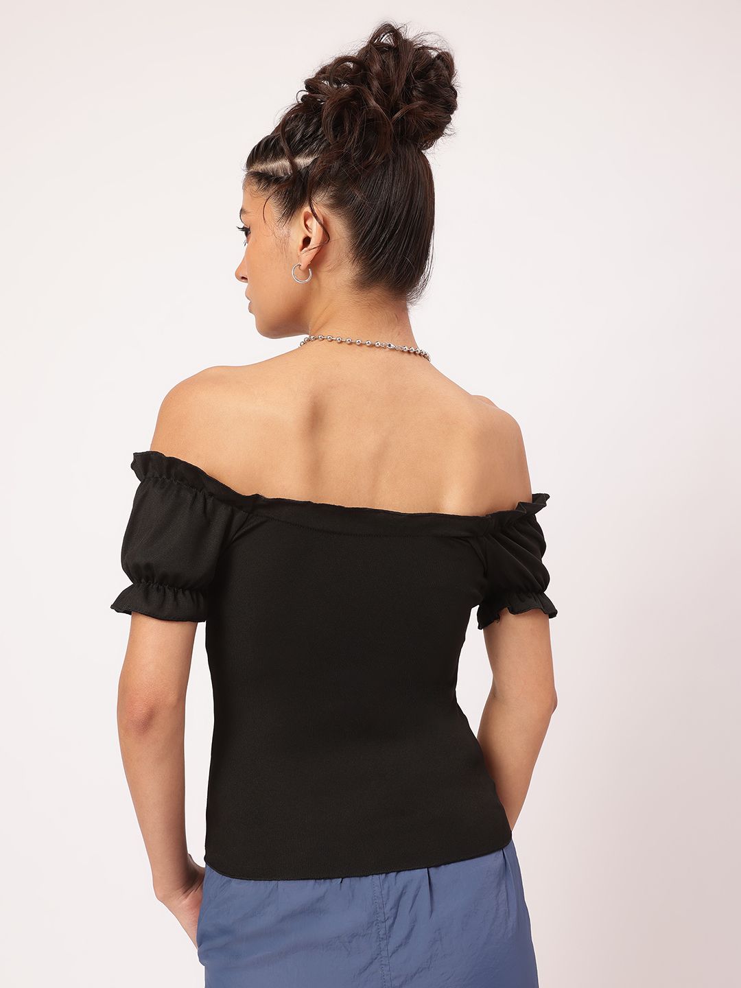 DressBerry Flirtatious Flair Off-shoulder Puff Sleeve Bardot Top