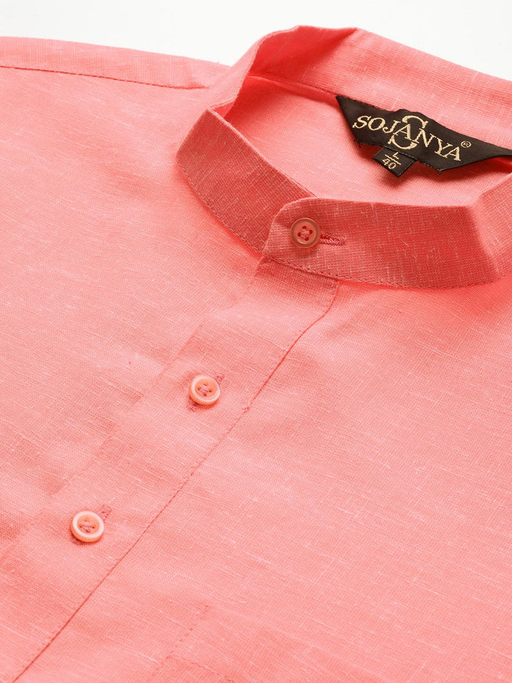 SOJANYA Lelaki Band Collar Cotton Linen Kurta