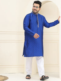 SOJANYA PLUS Lelaki Kurta Sulam Etnik Biru Motif Benang