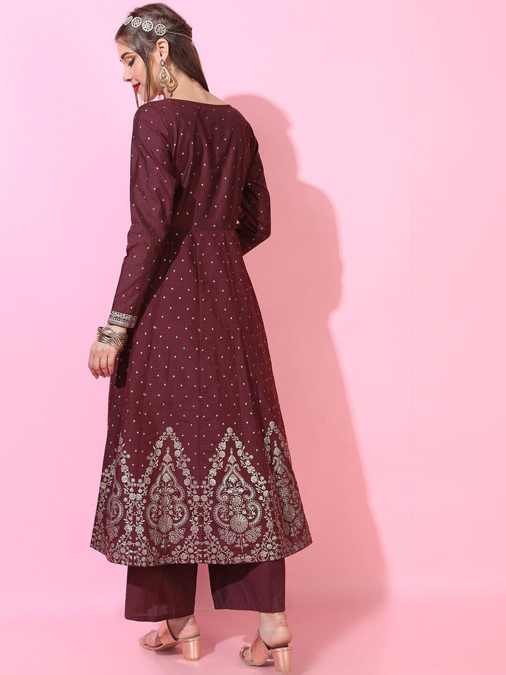Vishudh Women Maroon Floral Embroidered Kurta with Palazzos