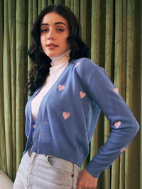Berrylush Heart Graphic Printed Open Front Acrylic Sweater